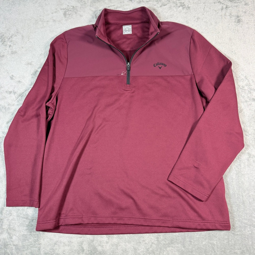 Callaway Mens XXL 1/4 Zip Pullover Burgundy Textured Golf Shirt NWOT
